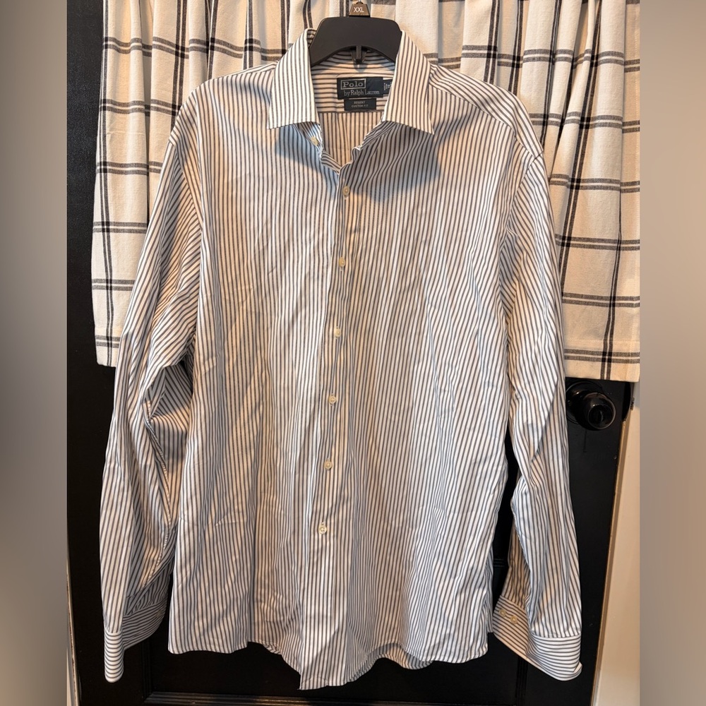 Polo by Ralph Lauren Black and White Striped Regent Custom Fit Shirt